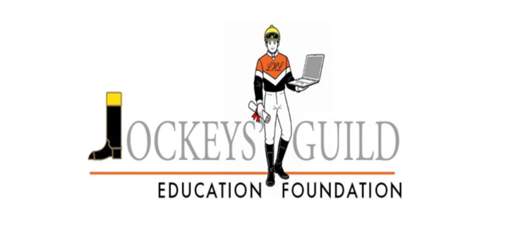 jockey holding computer jgef logo